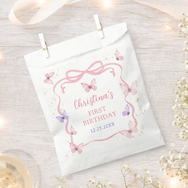 Sachets En Papier Purple Pink Bow Butterfly Birthday Party (Coupé)