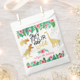 Sachets En Papier Quatre Dinosaures Filles sauvages 4e fête d'annive