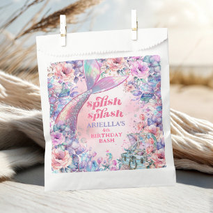 Sachets En Papier Queue de sirène pailletée de fleurs pour 4e annive