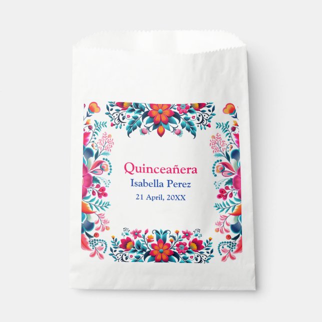 Sachets En Papier Quinceanera Florale Blanc Fête Mexicaine Anniversa (Devant)