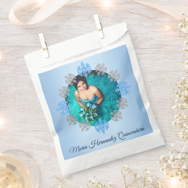 Sachets En Papier Quinceañera Ice Blue Silver Winter Snowflake (Coupé)