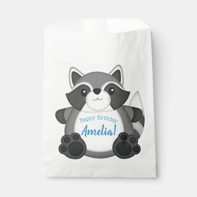 Sachets En Papier Raccoon fête d'anniversaire bleu (Devant)