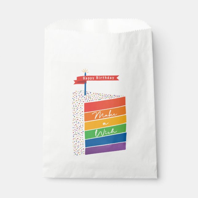 Sachets En Papier Rainbow Cake Joyeux anniversaire Faire un voeu (Devant)