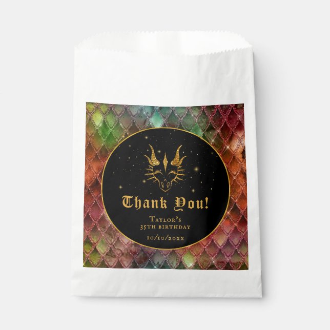 Sachets En Papier Rainbow Dragon Scales Or Anniversaire Merci (Devant)