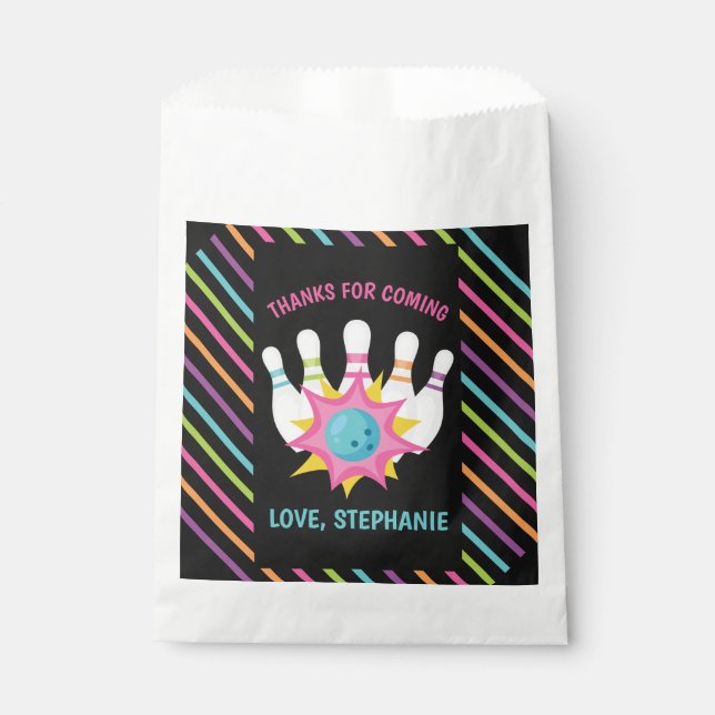 Sachets En Papier Rainbow Neon Bowling Anniversaire Merci de fête (Devant)