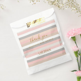 Sachets En Papier Rayures grises roses personnalisées Baby Shower