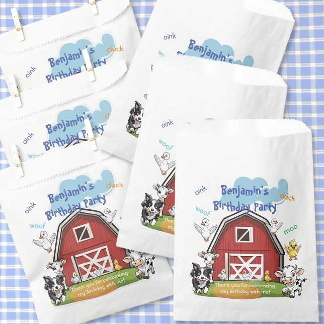 Sachets En Papier Red Barn et mignons animaux de ferme fête d'annive (Créateur téléchargé)