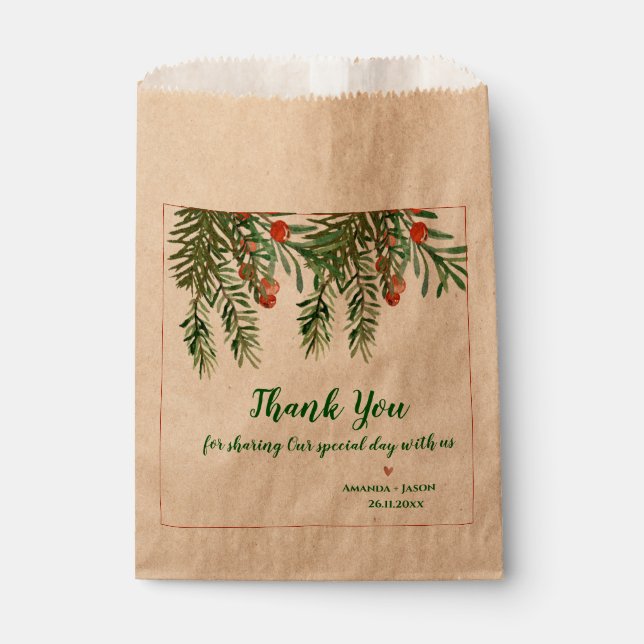 Sachets En Papier Red Berries Green Feuilles Noël de mariage (Devant)
