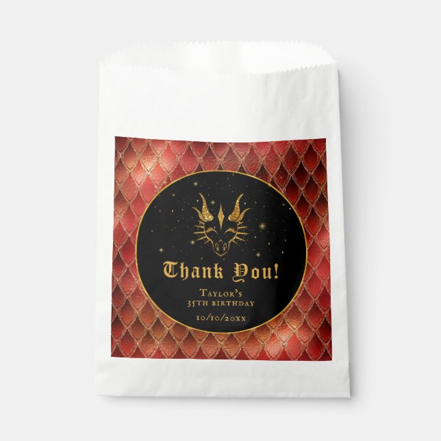 Sachets En Papier Red Dragon Scales Or Anniversaire Merci (Devant)