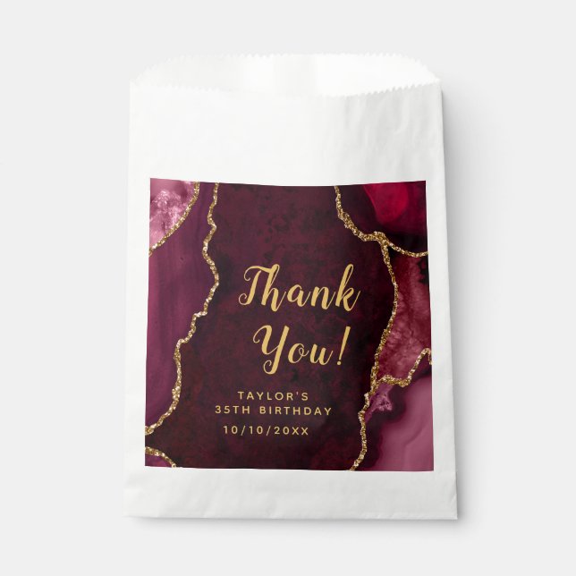 Sachets En Papier Red et Gold Agate Anniversaire Merci (Devant)