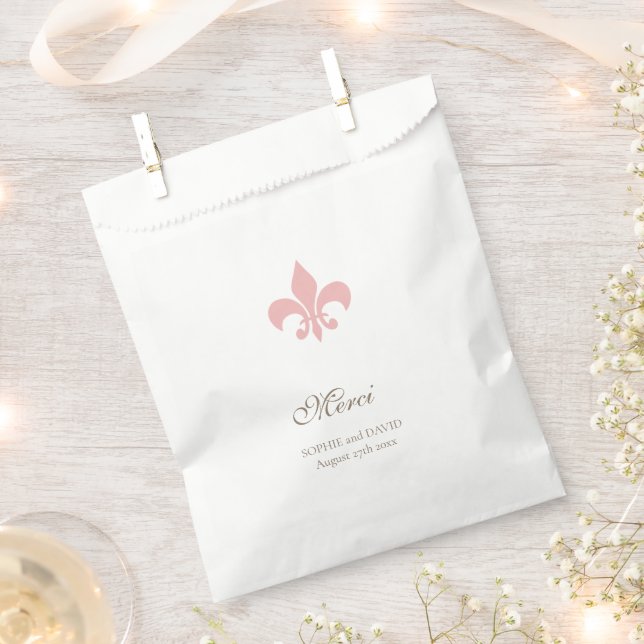 Sachets En Papier Régence Française Rose Fleur de Lis Mariage Merci (Coupé)