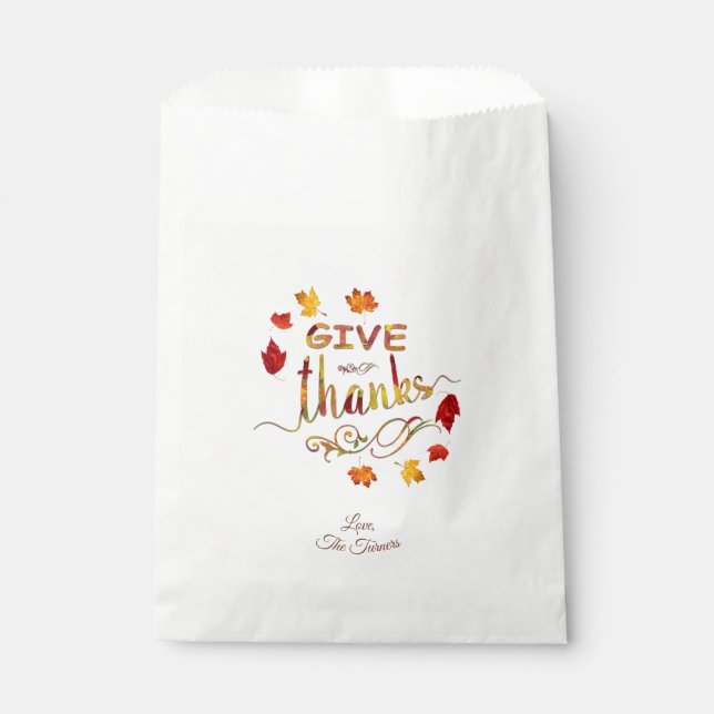 Sachets En Papier Remerciez Les Feuilles D'Automne Thanksgiving Mono (Devant)