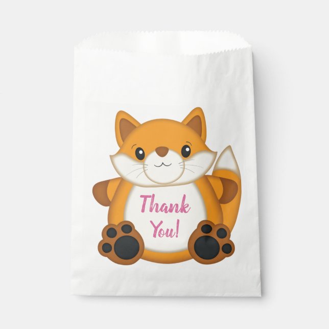 Sachets En Papier Renard fête d'anniversaire rose (Devant)