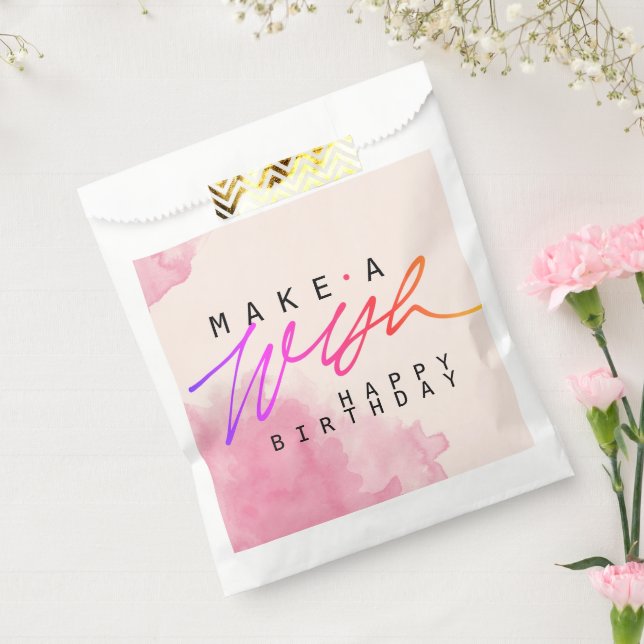 Sachets En Papier Rendre un voeu heureux anniversaire en rose (Scellé)