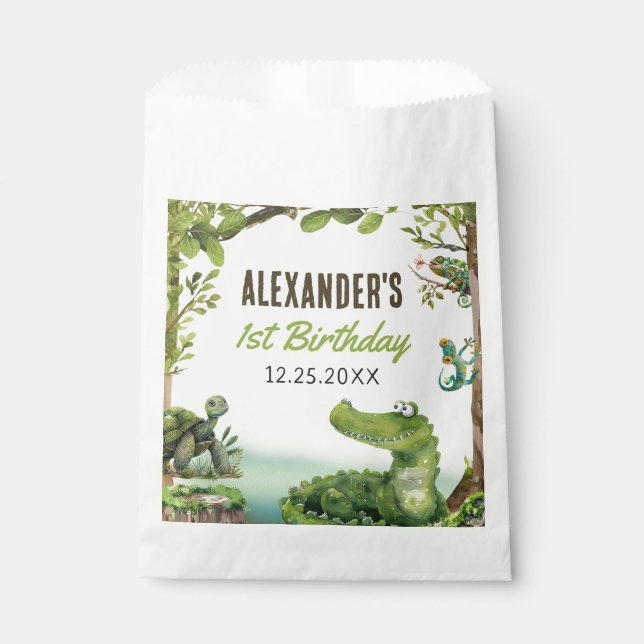 Sachets En Papier Reptile de marais 1er fête d'anniversaire (Devant)