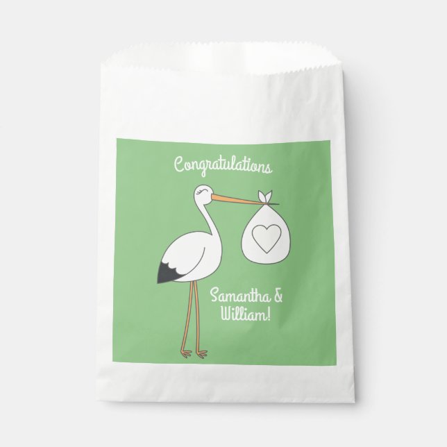 Sachets En Papier Ressort du Baby shower de cigogne (Devant)