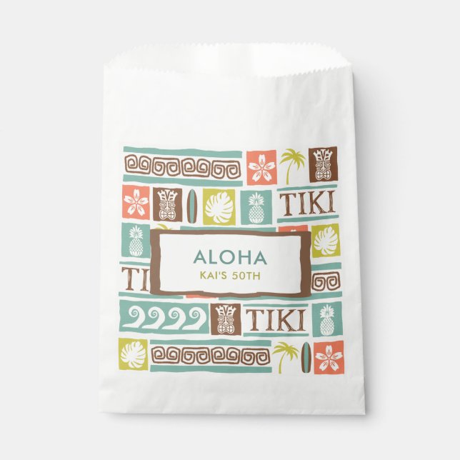 Sachets En Papier Retro Tiki Party Aloha Tropical Anniversaire (Devant)
