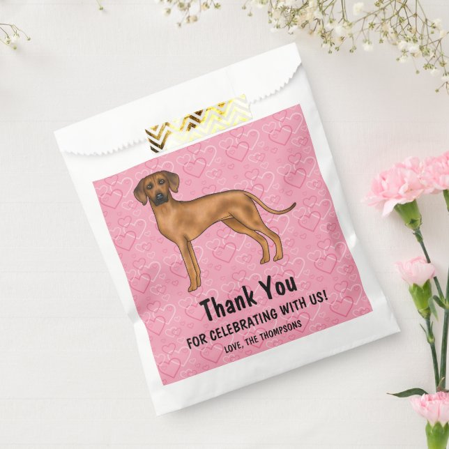 Sachets En Papier Rhodesian Ridgeback Chien Sur Coeurs Rose Merci (Scellé)