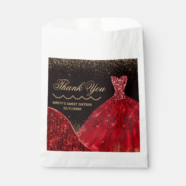 Sachets En Papier Robe Parties scintillant rouge Aquarelle Douce 16 (Devant)