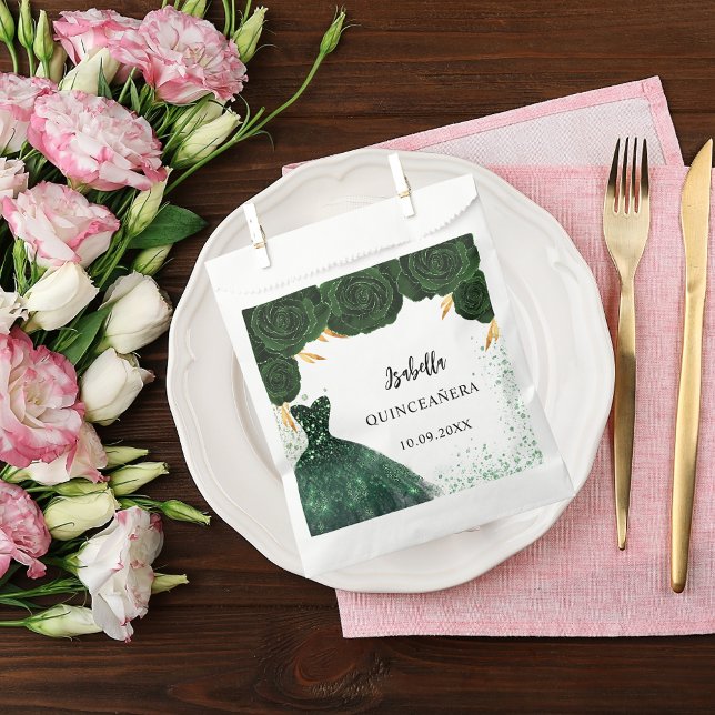 Sachets En Papier Robe vert émeraude Quinceanera (Créateur téléchargé)