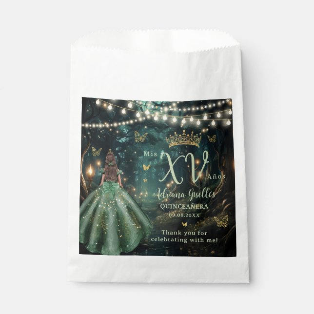Sachets En Papier Robe verte émeraude de la forêt enchantée Quinceañ (Devant)