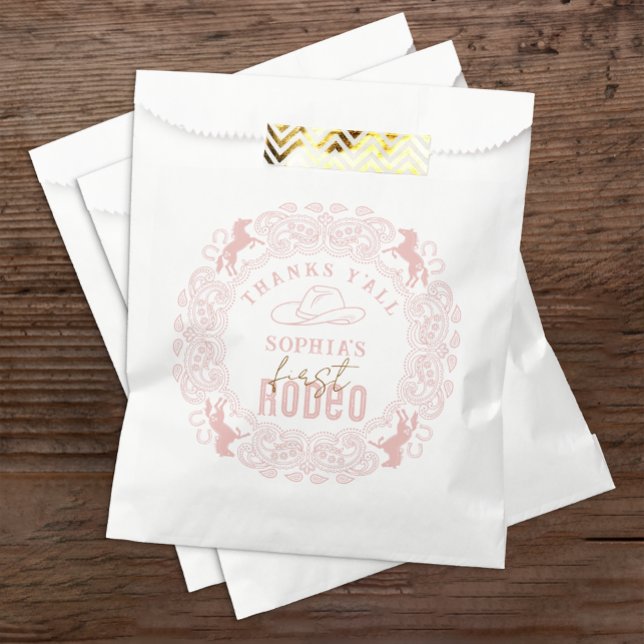 Sachets En Papier Rodéo rose Occidental Premier Anniversaire Favoris (First Rodeo Birthday Favor Bag)