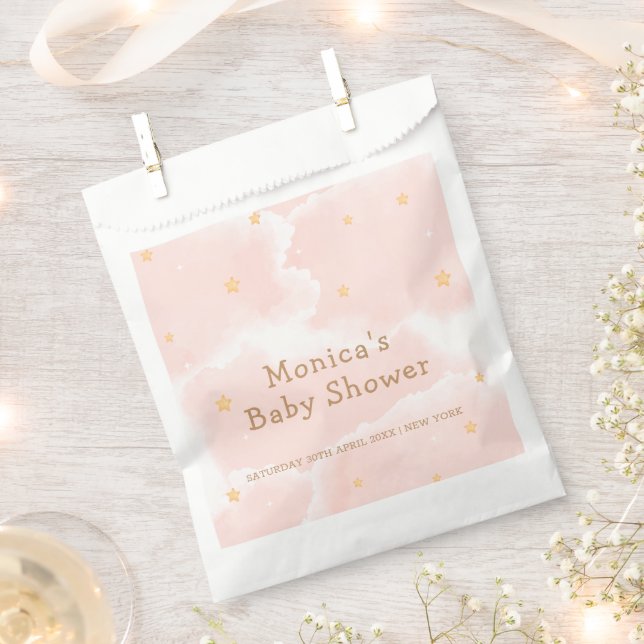 Sachets En Papier Rose Elegant Nuage Neuf Étoiles Baby shower fille (Coupé)