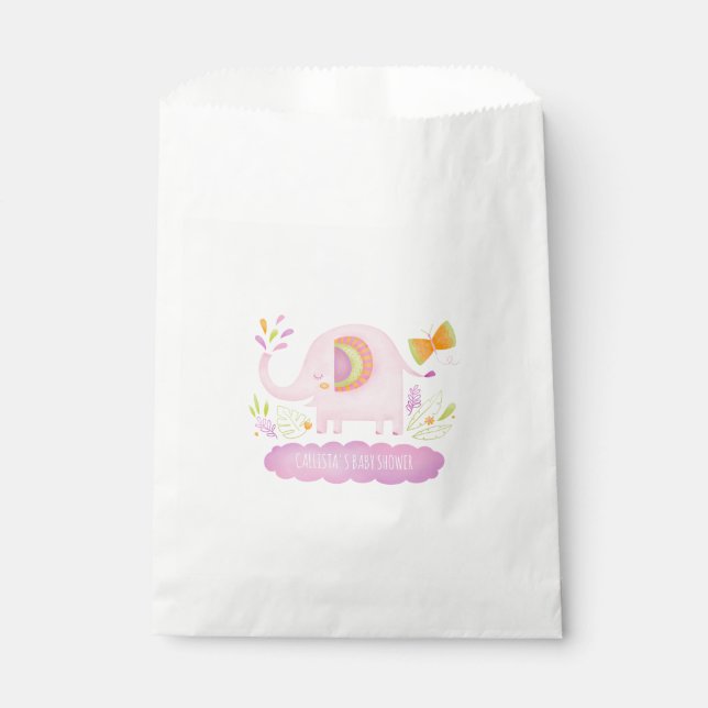 Sachets En Papier Rose Girl mignonne Eléphant Baby shower (Devant)