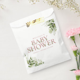 Sachets En Papier Rose Poussiéreuse Fleurs Vertes Lettre Baby Shower