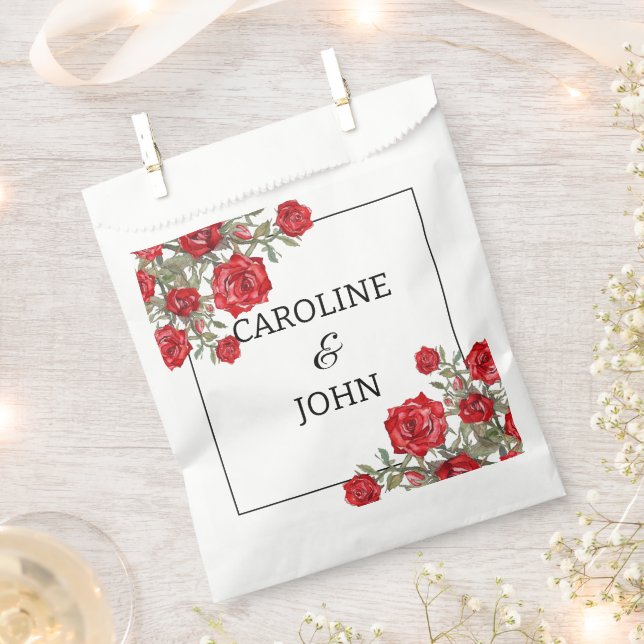 Sachets En Papier Rose rouge Mariage floral (Coupé)