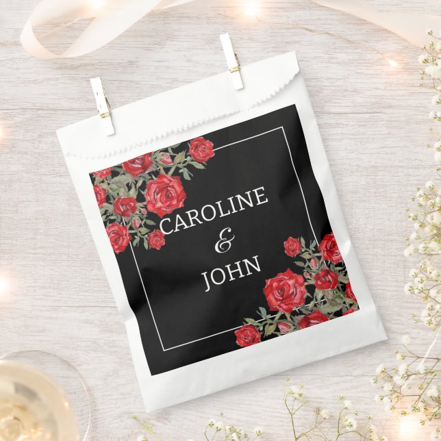 Sachets En Papier Rose rouge Mariage floral (Coupé)