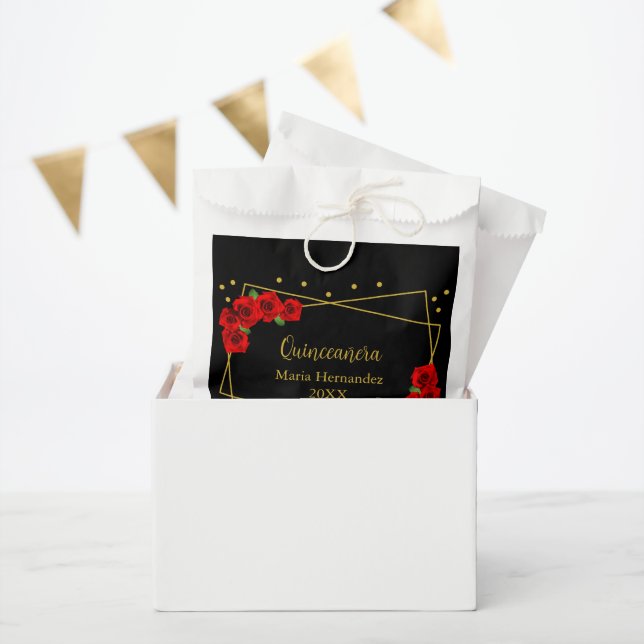 Sachets En Papier Rose rouge Noir et or Quinceañera (Fête)