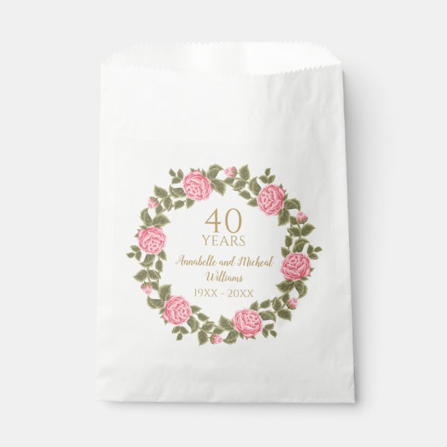 Sachets En Papier ROSE SAUVAGE ROSES Floral Garland 40e Mariage RUBY (Devant)