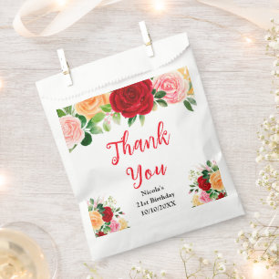 Sachets En Papier Roses Rouges et Oranges Anniversaire Merci