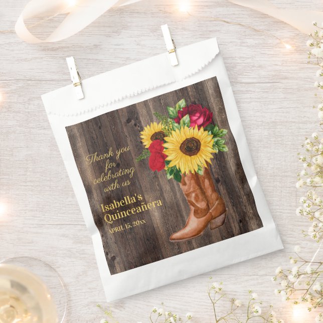Sachets En Papier Roses Rouges Tournesols Cowgirl Bottes Quinceanera (Coupé)