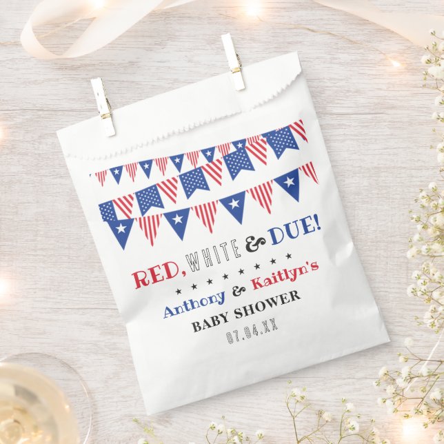 Sachets En Papier Rouge, Blanc & Due ! baby shower 4 juillet (Coupé)