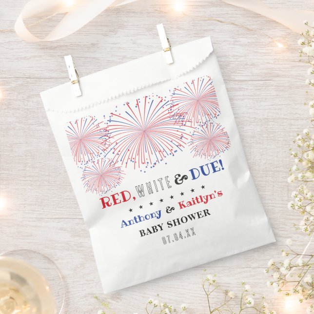 Sachets En Papier Rouge, Blanc & Due ! baby shower 4 juillet (Coupé)