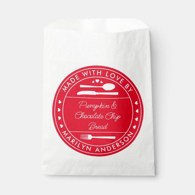 Sachets En Papier Rouge et blanc Fabriqué avec l'amour Alimentation  (Devant)