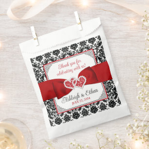 Sachets En Papier Rouge, Noir, Blanc Damas Amour Coeurs Mariage