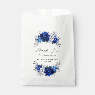 Sachets En Papier Royal Bleu Blanc Argent Métallo Mariage Floral