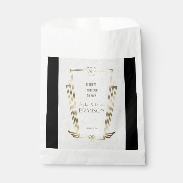 Sachets En Papier Royal Gold Art Déco Monogram Mariage MERCI (Devant)