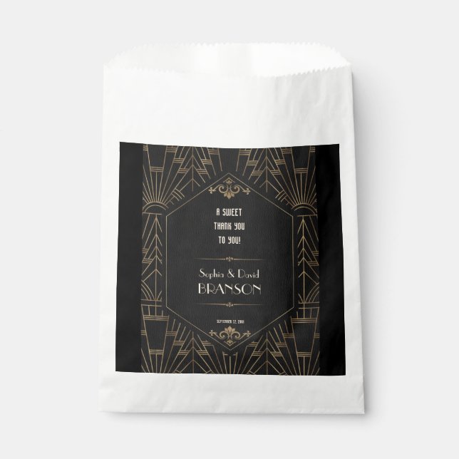 Sachets En Papier Royal Gold Black Great Gatsby Mariage MERCI (Devant)