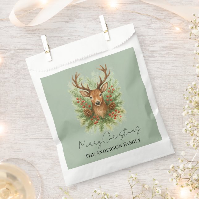 Sachets En Papier Rustic Woodland Deer Head with Winter Foliage -  (Coupé)