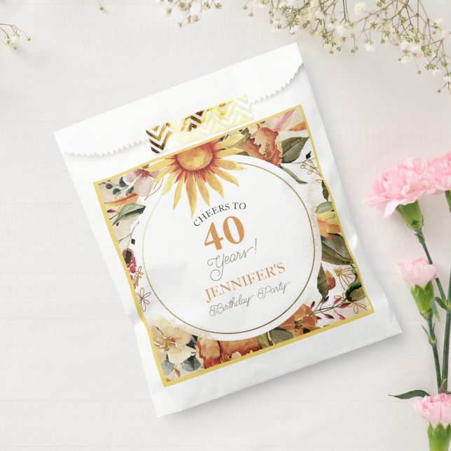 Sachets En Papier Rustique Automne Boho Sunflower 40e fête d'anniver (Scellé)