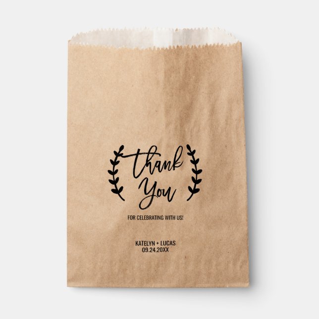 Sachets En Papier Rustique Chic Kraft Calligraphie Mariage Favor Sac (Devant)