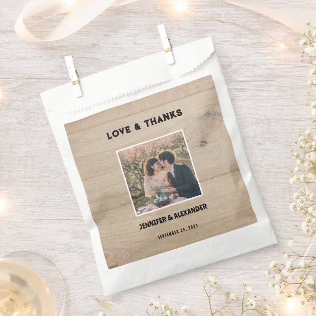 Sachets En Papier Rustique grange bois photo Mariage Amour Merci (Coupé)