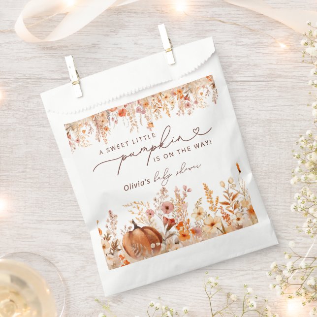Sachets En Papier Rustique Petit Citrouille Automne Baby shower Fleu (Coupé)