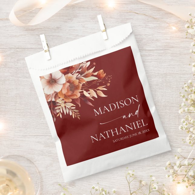Sachets En Papier Rusty Burgundy Brown Floral Flower Wedding (Coupé)