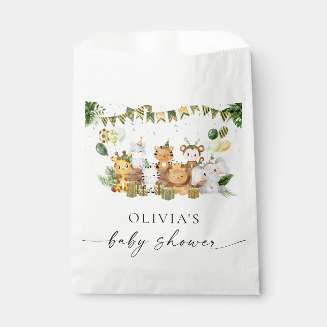 Sachets En Papier Sac à Faveur de Baby Shower Animaux de Safari (Devant)