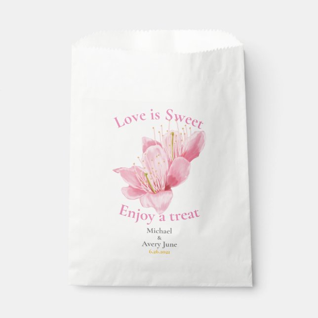 Sachets En Papier Sac à mariages à fleurs roses (Devant)